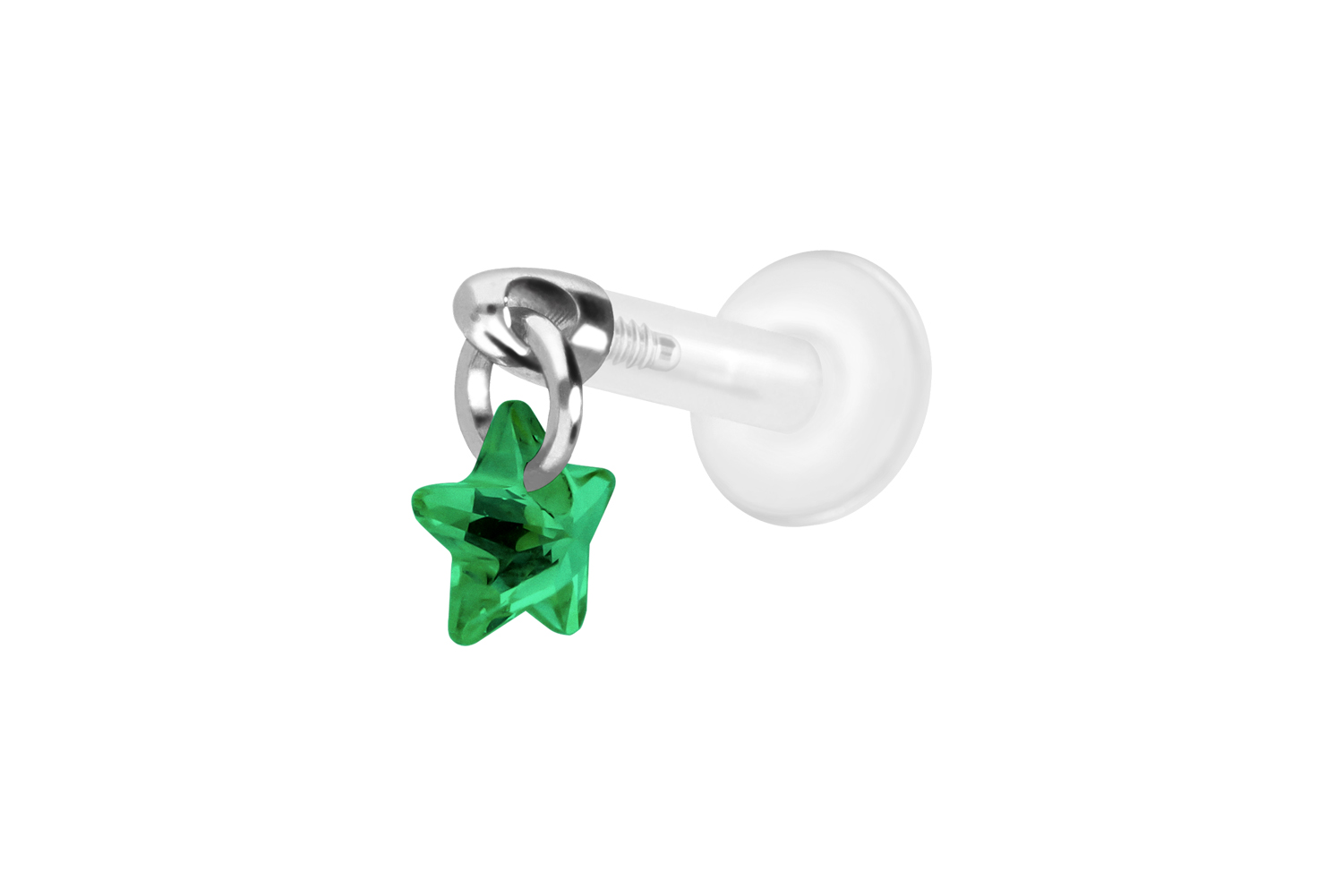 PTFE Labret Piercing mit Innengewinde + Titan-Aufsatz KRISTALLSTERN